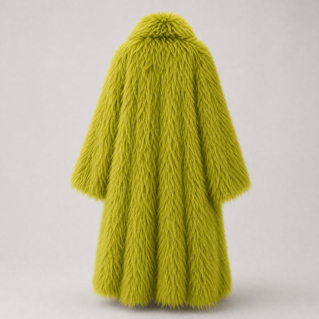 FuzzHeat heated fur coat, back view
