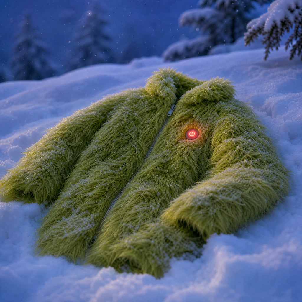 FuzzHeat coat on fresh snow at dusk