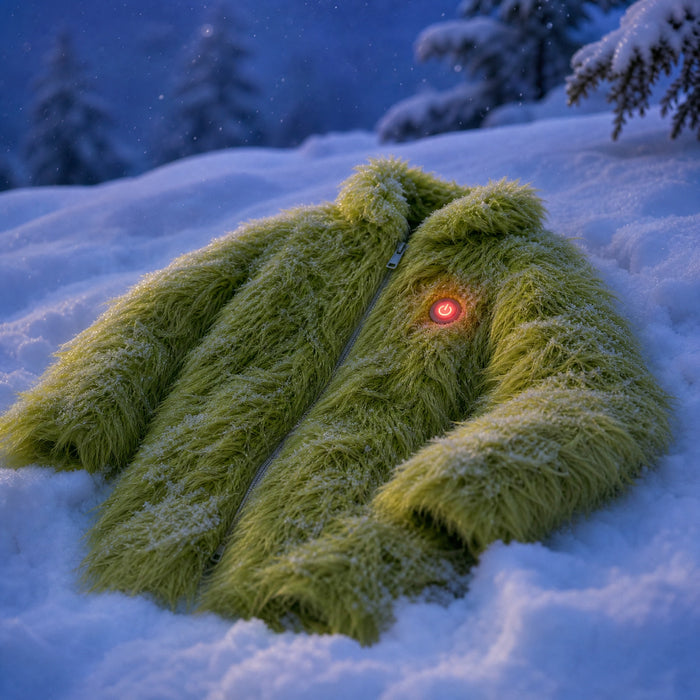 FuzzHeat coat on fresh snow at dusk